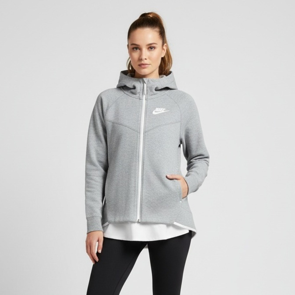 Nike Tech Fleece Full Zip Hoodie Women's Size L Gray White Layering Athleisure